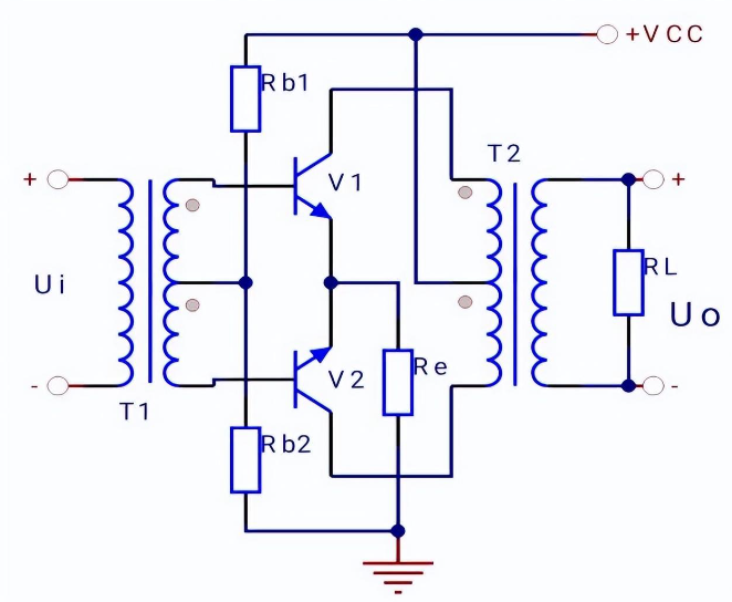 甲，乙類推挽功率放大器電路圖